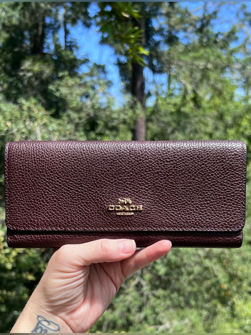 VINTAGE COACH Trifold Wallet Brown Pebbled Leather with Gold Hardware AUTHENTIC